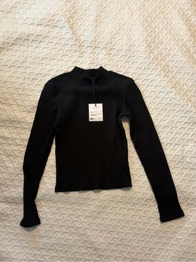 Factorie Black Ribbed Long Sleeve Top - Mock Neck